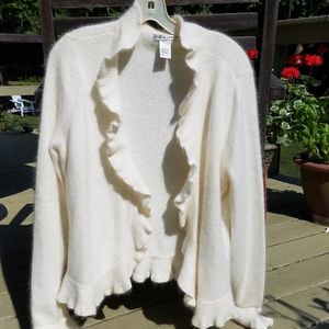 White ruffled angora cardigan (womens large)